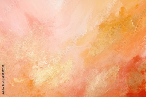 Fototapeta Canvas background with soft pink, peach fuzz colors and gold, blended of cream paint strokes and splashes, abstract banner for design or web.