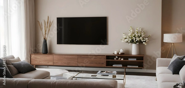 Fototapeta Unwinding on a cozy couch with a great read, savoring the tranquility of a chic and contemporary lounge
