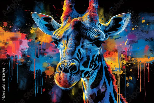 Fototapeta giraffe in neon colors in a pop art style