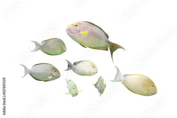 Fototapeta Image of a group of marine fish isolated on a transparent background png file.