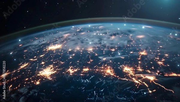 Fototapeta A global network of interconnected points on Earth, symbolizing the world's connectivity and digitalization
