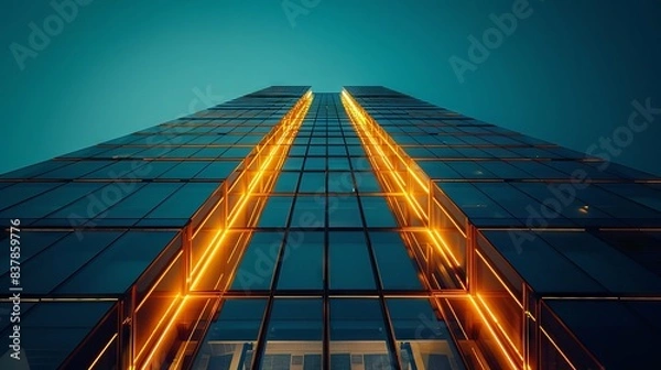 Obraz Modern skyscraper with reflective glass facade and sleek design