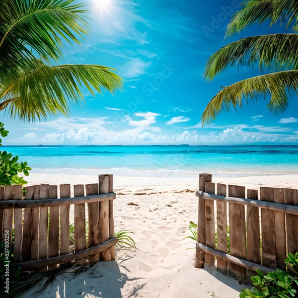 Obraz beach with palm trees generative IA	