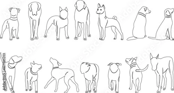 Obraz dogs in different poses set sketch, vector