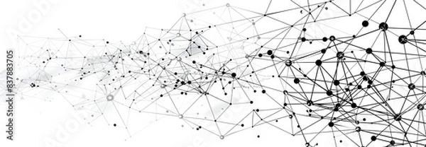 Obraz A black and white vector illustration of an abstract network pattern, connecting nodes with lines on a clean background
