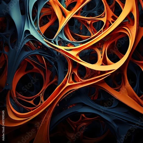 Obraz Abstract Dynamic Organic Background Liquid and Plastic Ribbons in Orange and Yellow. Biomorphic Free-Form Surface with Fractal Organic Structure. Neural Pattern Art for a Colorful Medical Design.