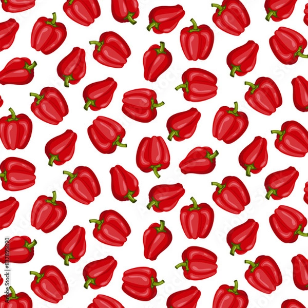 Fototapeta Seamless pattern red bell pepper, paprika, vegetable, healthy food. Bell pepper in cartoon style. Graphic element for fabric, textile, clothing, wrapping paper, wallpaper, poster.Vector Illustration