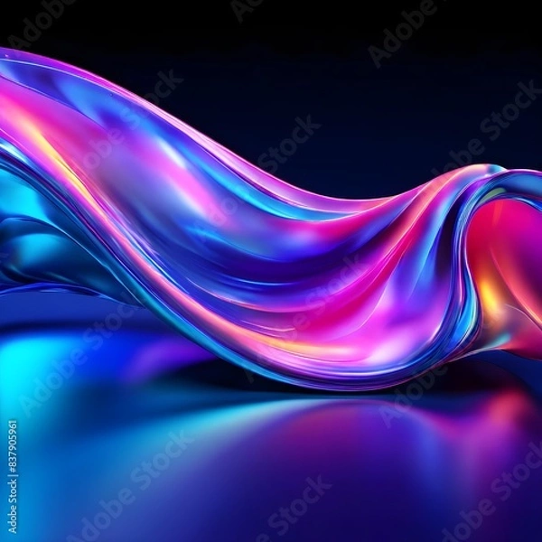 Fototapeta Abstract Silk Texture Background Modern Neon Colors with Soft Waves. 3D Render of Fluid Iridescent Holographic Curved Waves in Motion. Gradient Design for Banners, Wallpapers, Posters, and Covers.