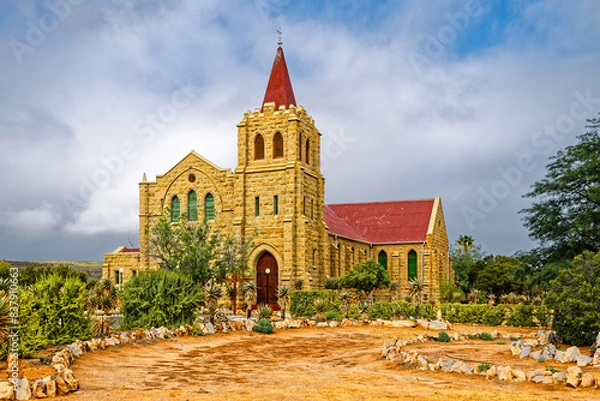 Fototapeta Fine example of an old Dutch Reformed Church made from sandstone in the little settlement of Volmoed in the Little Karoo, Western Cape, South Africa