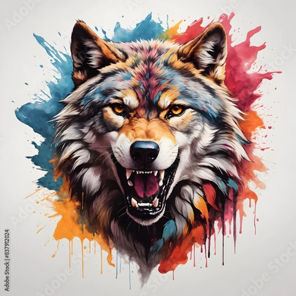 Obraz Hand drawn a wolf head mascot logo with colorful style for t-shirt design