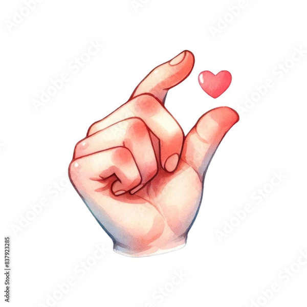 Fototapeta Finger Heart Gesture with Love - An illustration of a hand making a finger heart gesture with a small heart, perfect for expressing love and affection.