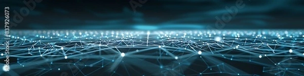 Fototapeta High-tech background with bright blue and white dots and lines forming a complex plexus network