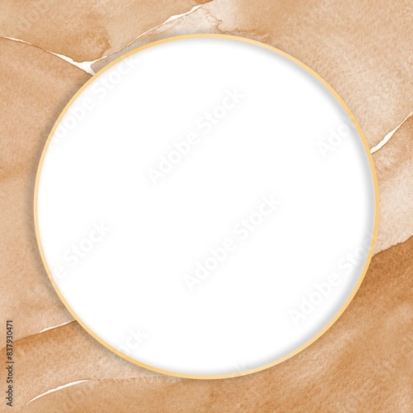 Fototapeta Brown watercolor round frame design element