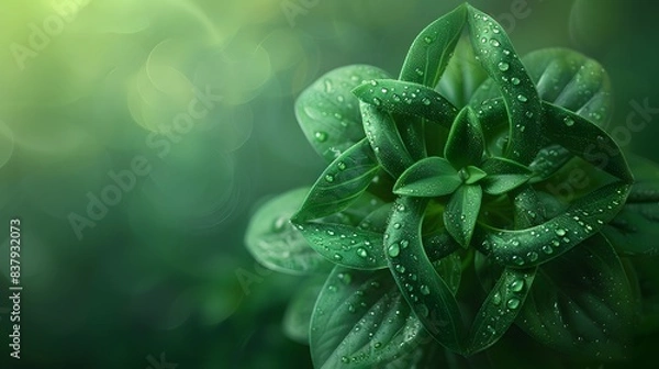 Obraz Vibrant green leaves with dew drops in natural light, perfect for freshness concept and background use, showcasing lush foliage and botanical beauty in a garden setting, ideal for nature-themed
