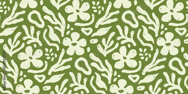 Fototapeta Abstract floral shape seamless pattern. Abstract modern floral leaf texture shape background. Organic modern boho nature contemporary seamless pattern. Vector illustration