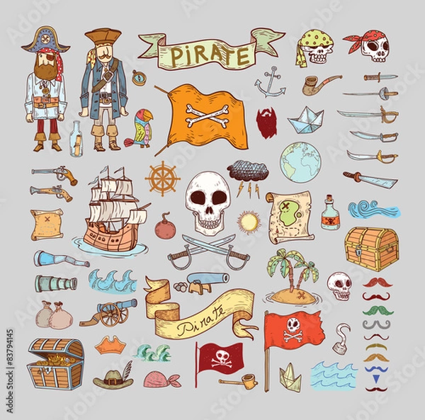 Obraz  doodle pirate elememts, vector illustration.