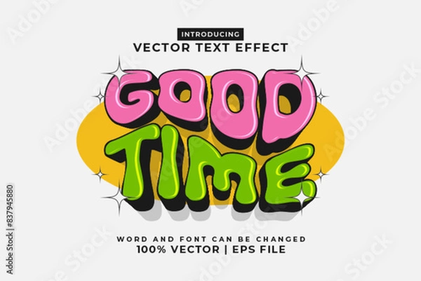 Fototapeta Editable text effect Good Time 3d Cartoon template style premium vector