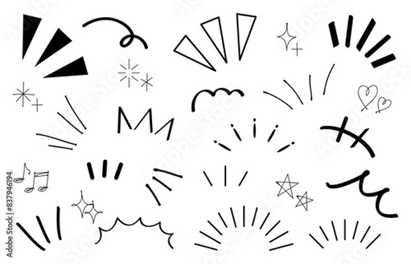 Obraz 黒の手書き気づき線　感嘆符　漫符　漫画