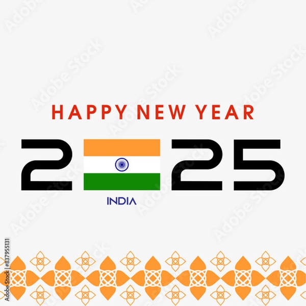 Fototapeta Happy New Year 2025 with INDIA Flag. new year celebration social media post. Vector Banner for New Year. can use for, landing page, template, web, mobile app, poster, flyer. India Flag 2025