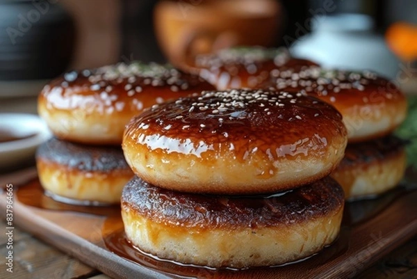 Fototapeta Dorayaki - Pancake-like buns filled with sweet red bean paste. 