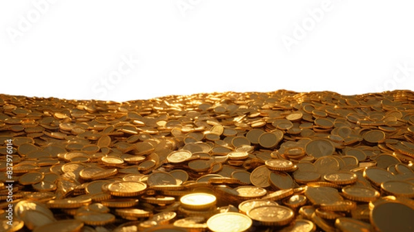 Fototapeta A towering pile of glistening gold coins, perfect for adding a touch of wealth and luxury to your designs. The transparent background allows for seamless integration into any project