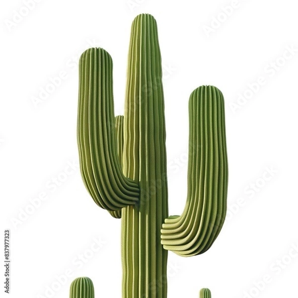 Fototapeta Single Saguaro Cactus with Green Arms Against Clear White Sky