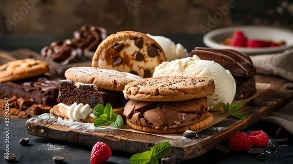 Obraz Delicious Homemade Ice Cream Sandwiches with Chocolate and Cookies