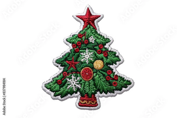 Obraz Embroidered Christmas tree patch with vibrant decorations, perfect for holiday crafting, DIY projects, and festive attire.