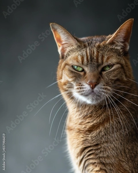 Fototapeta Mystic portrait of gato colorado, copy space on right side, Anger, Menacing, Headshot, Close-up View Isolated on black background