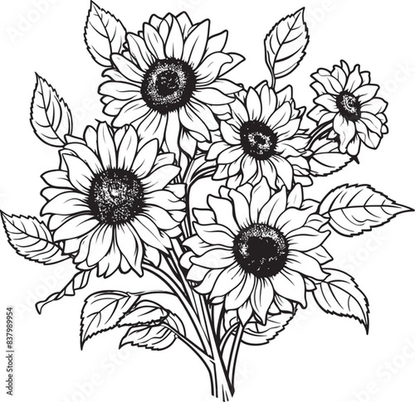 Fototapeta Sunflower Symphony Bouquet Logo Design Golden Petals Vector Icon Art