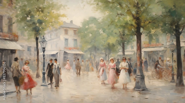Obraz Impressionist art summer day in a french town