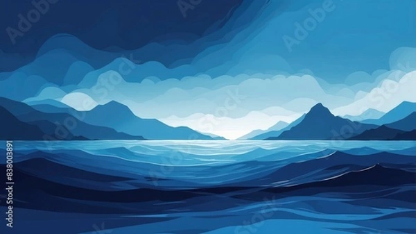 Fototapeta Blurry abstract of the ocean's deep blue hues, offering a tranquil backdrop