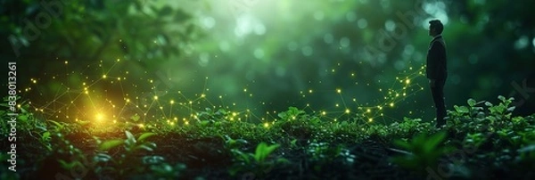 Obraz Planting ecological forest, green plants, Ecological business and concept, environmental graph report, businessman analyzing environmental data