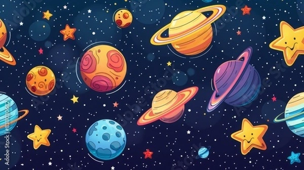 Fototapeta cartoon style space rocket model in universe and dark space with stars and galaxy, space rocket exploration in universe space realistic illustration 