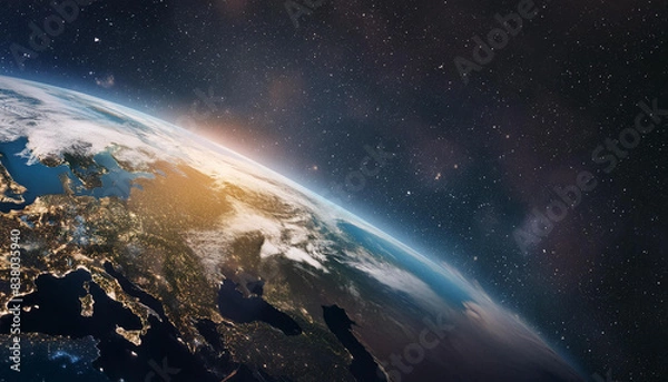 Fototapeta View on planet Earth, globe from space. Scientific astronomy. Galaxy concept.