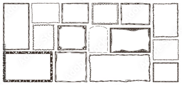 Fototapeta Vector set of various frames in brazilian cordel woodcut style