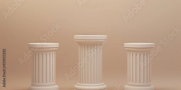 Fototapeta a image of three white pillars with a beige background