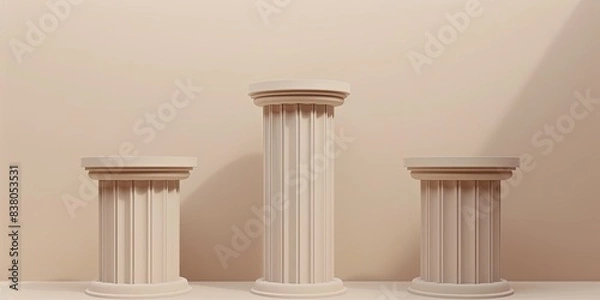 Fototapeta a image of three white pillars with a beige wall behind them