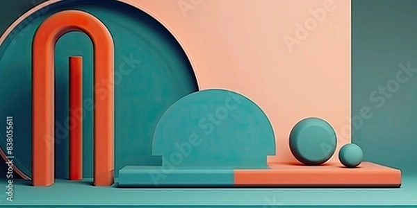 Obraz Geometric Shapes and Plant in Minimalist Setting