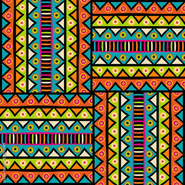 Fototapeta Vertical and horizontal pattern with colorful geometric motifs