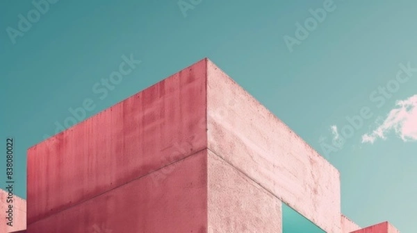 Obraz Minimalist Architecture. Abstract Geometric Structure in Pink Concrete with Modern Design