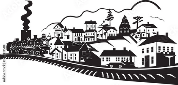 Fototapeta Quaint Village Scenes Graphic Art and Iconic Design Rural Charm Logo Design and Vector Art