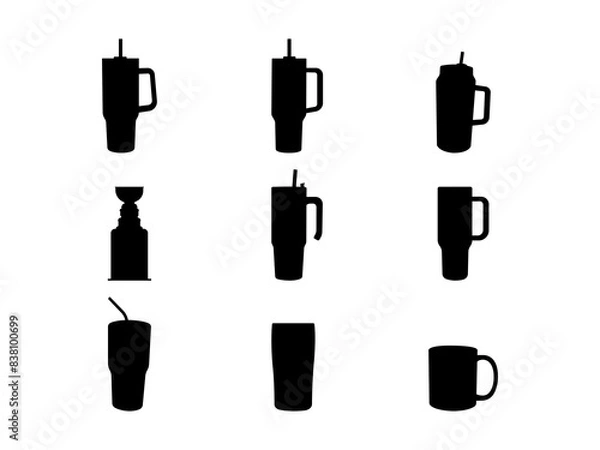 Fototapeta Set of Stanley Cup Silhouette in various poses isolated on white background