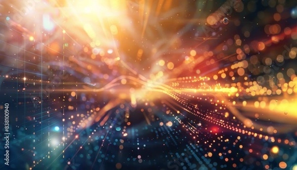 Fototapeta Futuristic digital background with technological elements and light flashes