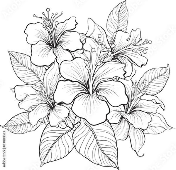 Obraz Hibiscus Bloom Artistry Artistic Graphic Creation Palm Leaf and Orchid Harmony Symbolic Logo Expression