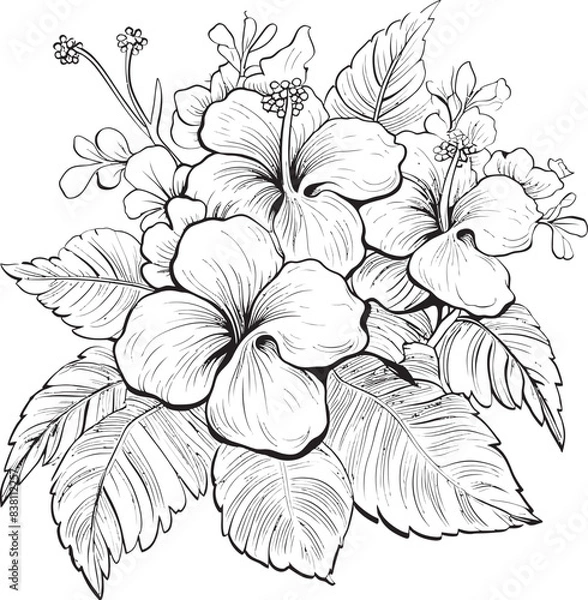 Obraz Tropical Hibiscus and Leaf Icon Artistic Logo Representation Exotic Rainforest Blossom Design Nature Inspired Graphic