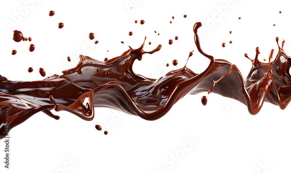 Fototapeta Chocolate milk sauce splash or syrup flowing pour wave with spatter drops isolated on transparency background, PNG cut out, creative, flowing wave explode, luxury, liquid fluid, beautiful.