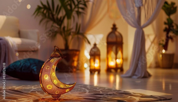 Obraz Ramadan Kareem and eid mubarak lantern background generated.Ai