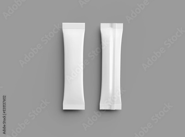 Fototapeta 3d rendering of a glossy sachet packaging stick for your product on grey background