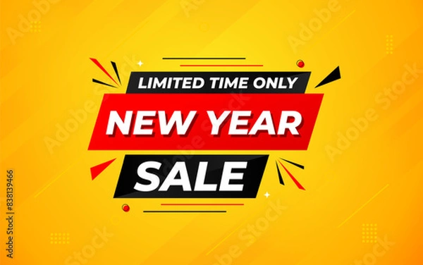 Obraz New Year Offer Sale Banner vector template. New Year Discount vector graphic element. Super shop label Promo design. Product opening festival background collection.